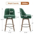 thumbnail image 4 of Foreate Swivel Bar Stools Set of 1, 26" Counter Height, Upholstered Linen Fabric with Mid-Back & Wood Legs, Modern Chair Island Stool for Kitchen Pub, Green, 4 of 13