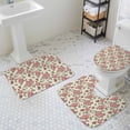 thumbnail image 3 of Retro Pink Flower Bathroom Rugs Set Floral Leaf Plant Country Watercolor Non Slip Absorbent Soft Bath Mats 3 Piece Set with Bathroom Rug, U-Shaped Floor Mat, Toilet Seat Cover Large Size, 3 of 9