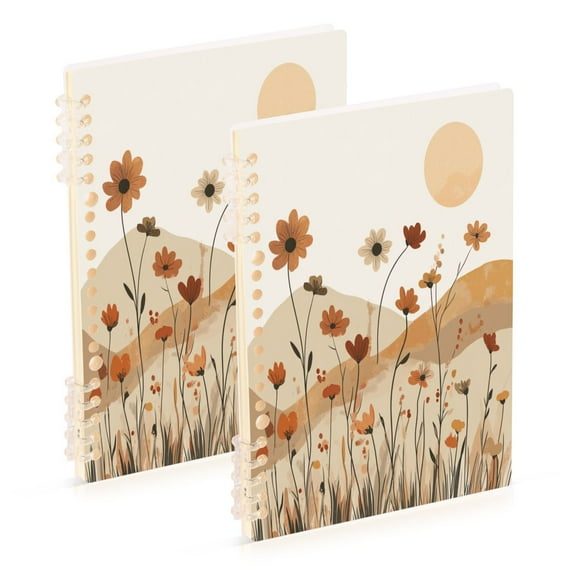 Wirebound Notebook Hardcover Spiral Notebooks Muted Colors Wildflowers, 60 Pages, 80 GSM, 5.7 x 8.3in