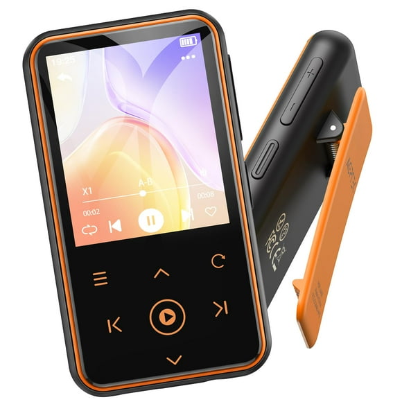 Reproductor MP3 AGPTEK M2 de 64 GB con clip, Bluetooth 5.3 de 1,8 pulgadas, naranja