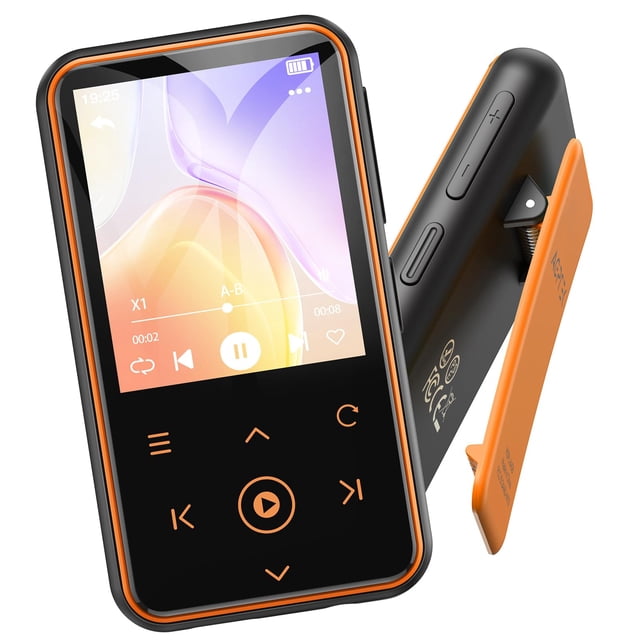 Reproductor MP3 AGPTEK M2 de 64 GB con clip, Bluetooth 5.3 de 1,8 pulgadas, naranja