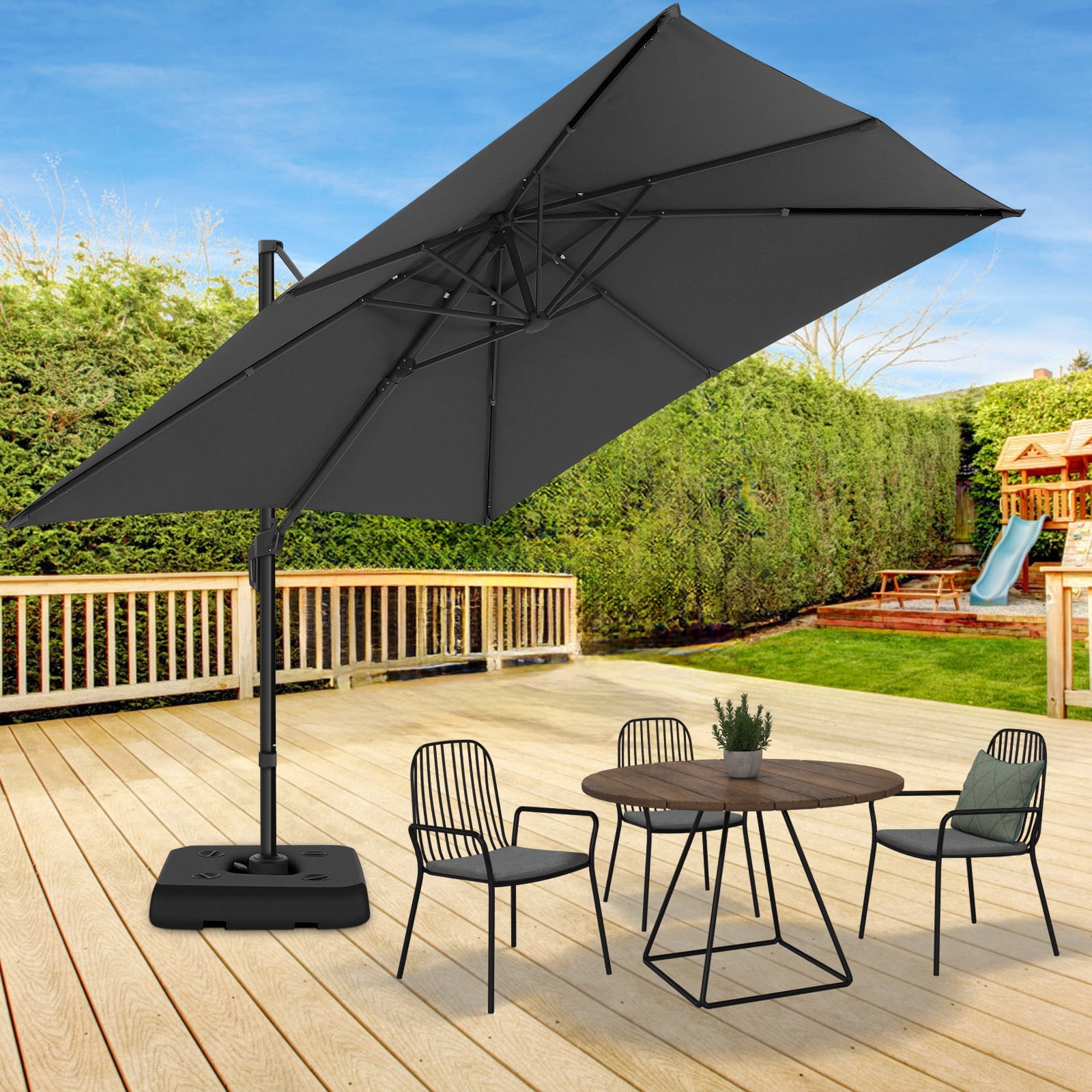 abba patio 10-feet offset cantilever outdoor hanging patio umbrella 10FT Vienna Umbrella with 360° Rotation Design and Easy Tilt Adjustment UV 50+ Protection 8 Ribs for Backyard Garden Deck Pool Patio, Dark dyed polyester Alyeska 10-foot Square Tan Offset