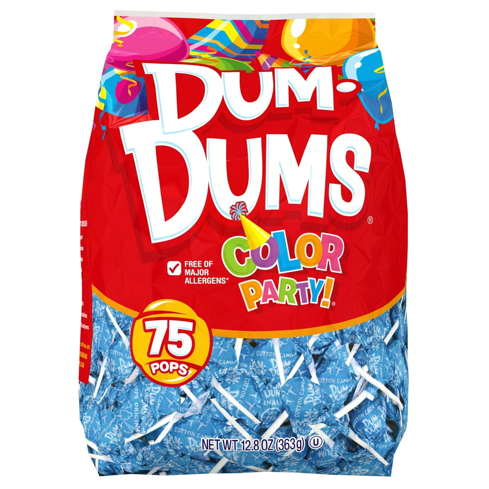 Dum Dums Color Party Lollipops, Ocean Blue, Cotton Candy Flavor, 12.8