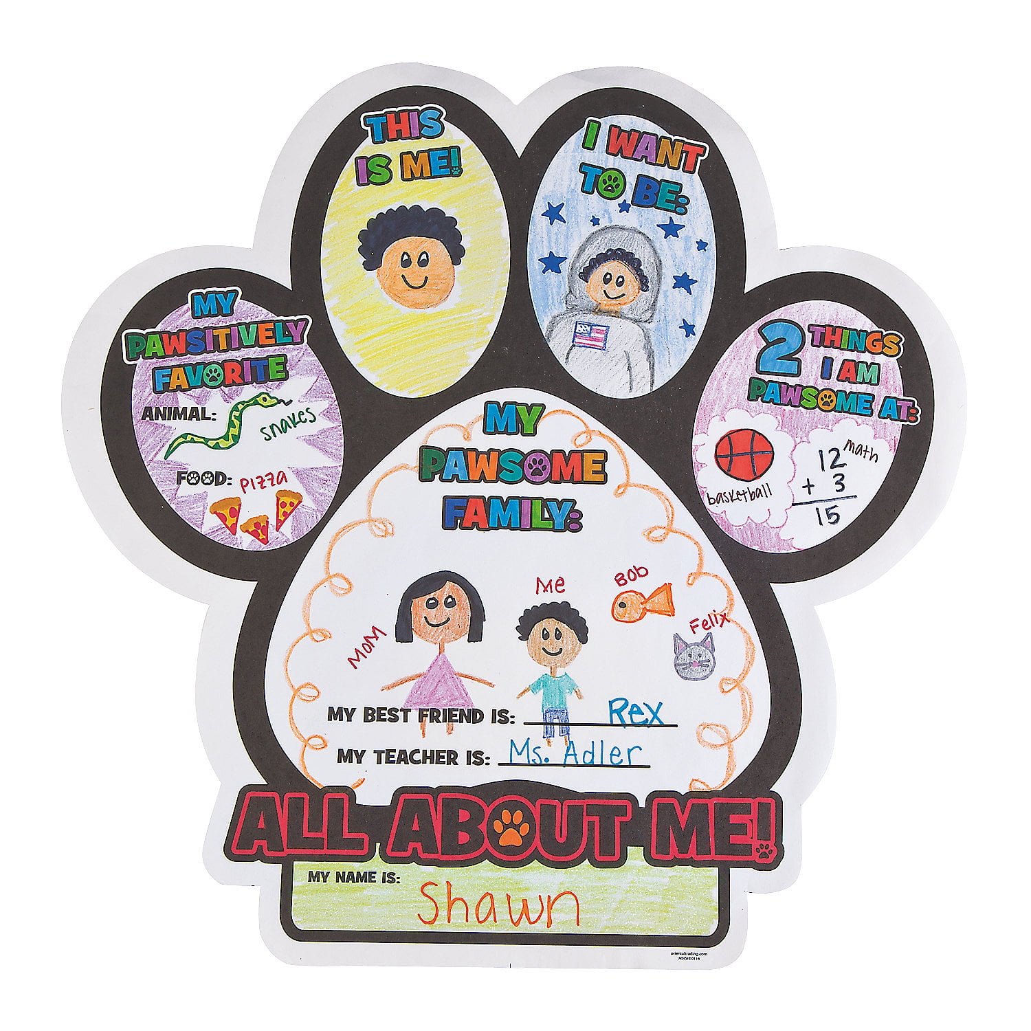 Color Your Own All About Me Paw Print Poster, Craft Kits, 30 Pieces