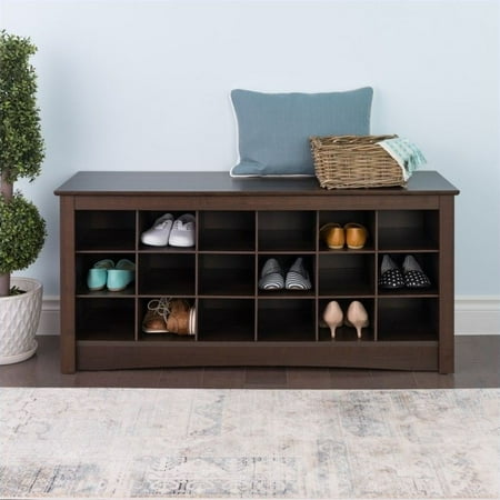 Kingfisher Lane 18 Cubby Shoe Storage Bench In Espresso Walmart