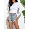 thumbnail image 2 of xiaxaixu Femmes Hauts Courts Unis Col Rond Manches Longues T-Shirts Printemps Automne Ajustés Mode Urbaine, 2 of 8