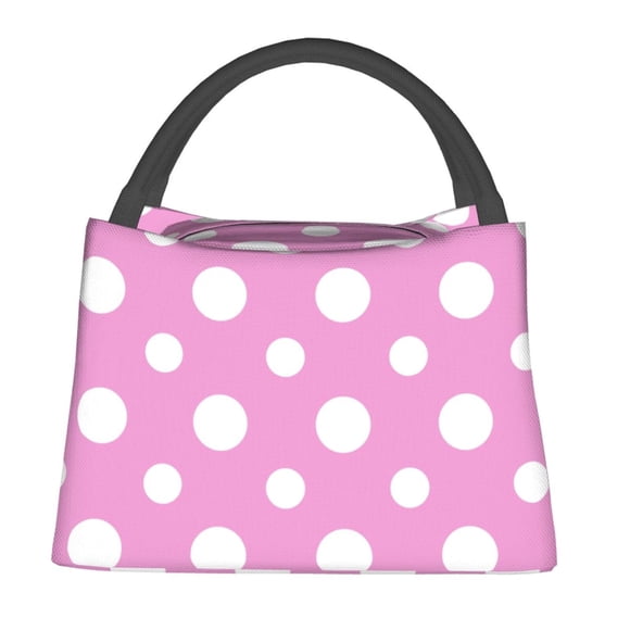 Fotbe Purple And White Polka Dot Bolsa Térmica Portátil con Estampado, Bolsa de Entrega de Alimentos Aislada, Bolsa Reutilizable de Gran Capacidad para Comidas y Supermercado