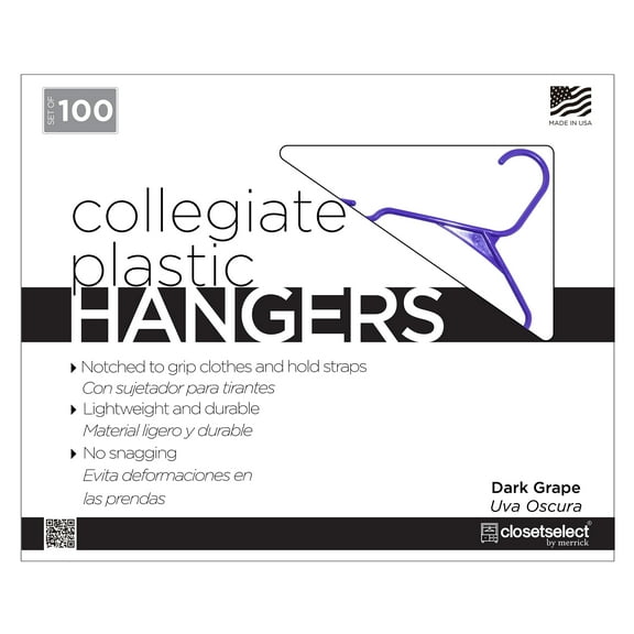 Closetselect Plastic Notched Adult Hangers for Any Clothing Type, Dark Grape 100 Count