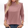 thumbnail image 2 of Ladies' Fashion Solid Color Fleece Ruffled Mock Neck Pullover Waveselvedge Half High Neck Long Sleeve Thickened Top, 2 of 5