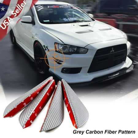 Carbon Splitter - Xotic Tech 4 Piecess Matte Black Carbon Fiber Pattern Front Bumper Lip Fins Canards Splitters Body Diffuser Universal fit