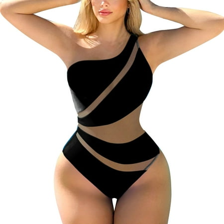 RUTAYY Swimwear Women High Waisted Patchwork Mesh Sexy Chest Pad Slim Fit Swimsuit Seaside Swim Wear