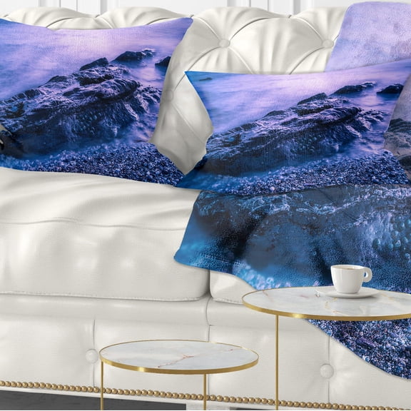 Designart Blue Slow Motion Sea Waves - Modern Seascape Throw Pillow - 12x20