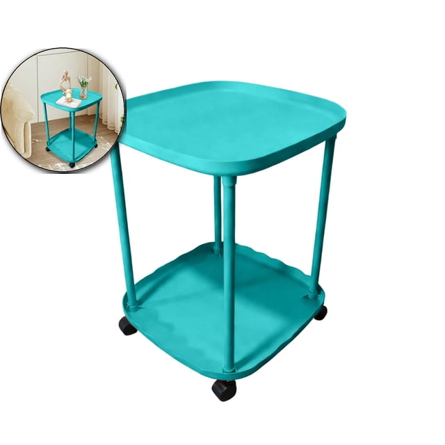 Side Table with Wheels, End Table Living Room Plastic Mobile Sofa Side Table Small Night Stand for Bedroom