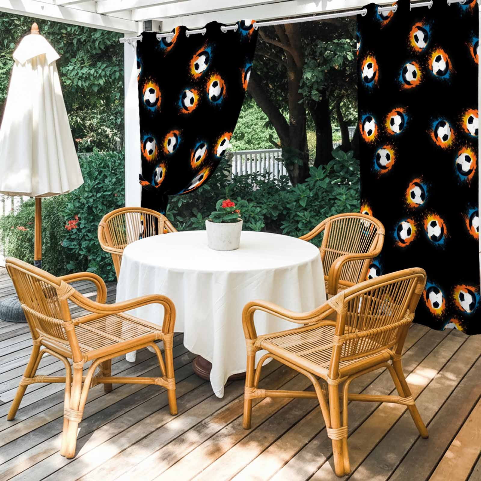 Soccer Ball Outdoor Curtains for Patio, Sports Athletic Fiery Trails Soccer Brown Background Sunshade Privacy Drapes Grommet Waterproof Outside Curtains for Porch/Cabana/Balcony 54"x 108", 1 Panel