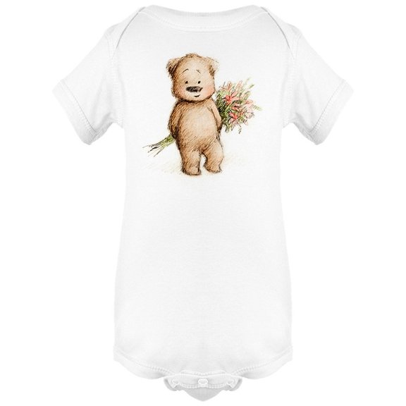 Bear Holding Flowers Ink Style Bodysuit Infant -Image by Shutterstock,  6 Months