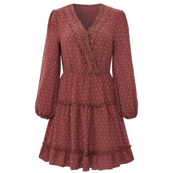 Women’s Dress Long Sleeves V Neck Mini Dress High Waist Casual Dress, gift for women,Pink,XL