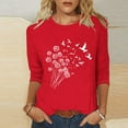 thumbnail image 2 of CYMMPU Tunic Tops 3/4 Sleeve Spring Tops Flower Pattern Fall Fashion Shirts Round Neck Loose Fit Blouses for Women Dressy Casual Lightweight Basic T-Shirts Red XL, 2 of 5