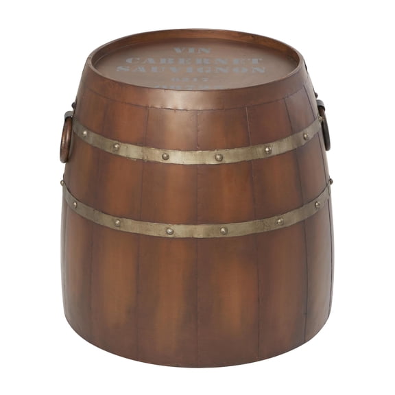DecMode 20" x 19" Brown Metal Wine Barrel Accent Table, 1-Piece