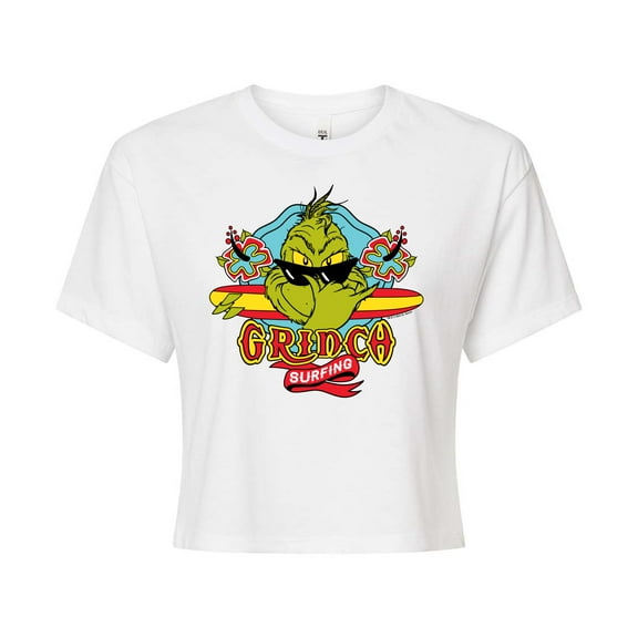 The Grinch - Grinch Surfing - Juniors Cropped Cotton Blend T-Shirt