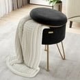 thumbnail image 2 of LammaLoe Small Round Ottoman with Storage, Textured Velvet Ottoman Foot Stool with Lid, Upholstered Vanity Stool for Living Room & Bedroom, Black, 2 of 8