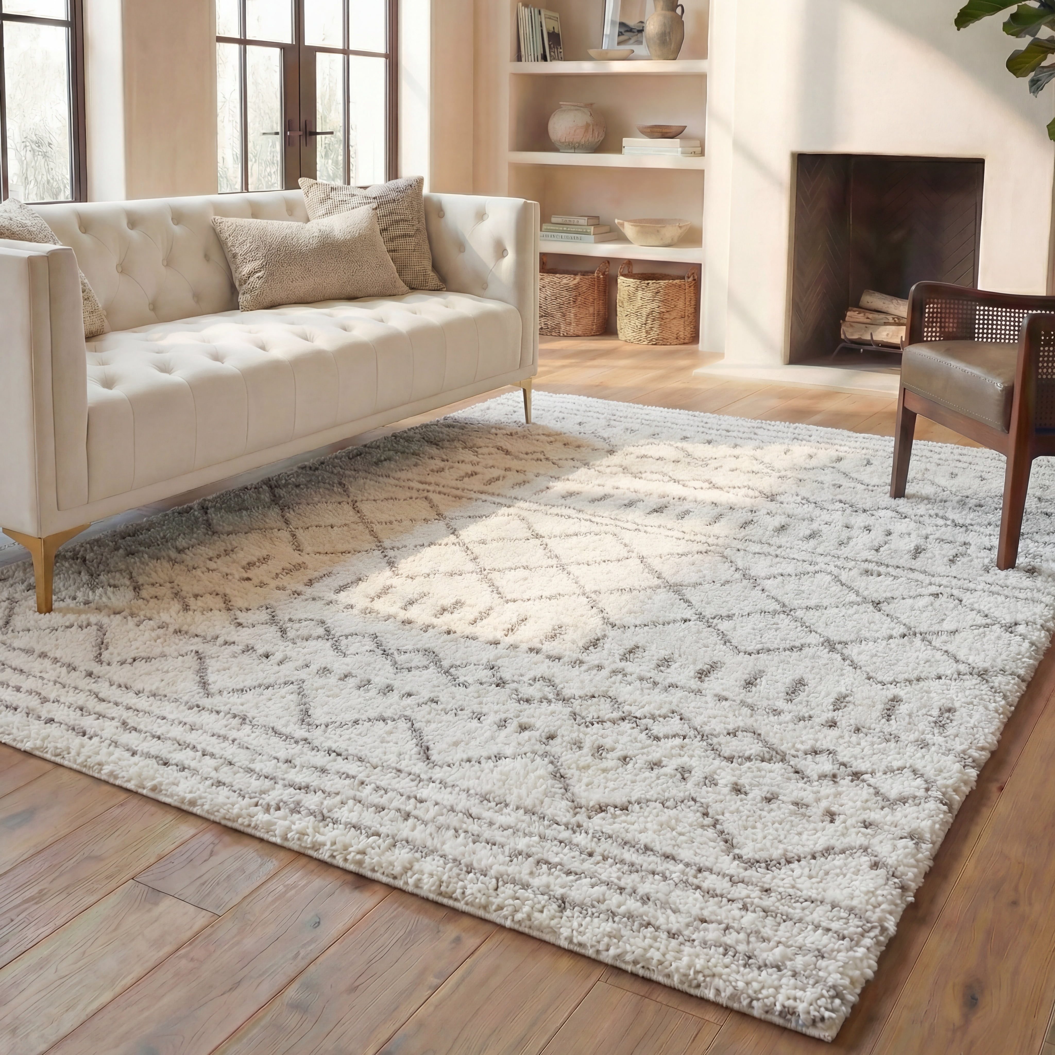 Safavieh Arizona Teagan Geometric Shag Area Rug, Ivory/Beige, 7' x 10'