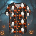 thumbnail image 4 of CAUYDY Women Fall Halloween Doodles V Neck Shirt Lady Casual Tee Funny Spooky Season Family Holiday Party Celebration Short Sleeve Tee Pumpkin Top Grey Sizes 2XL, 4 of 5