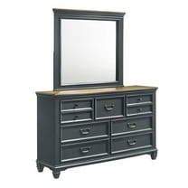 Roundhill Furniture Clelane Wood 7-Drawer Dresser with Mirror, Slate Blue