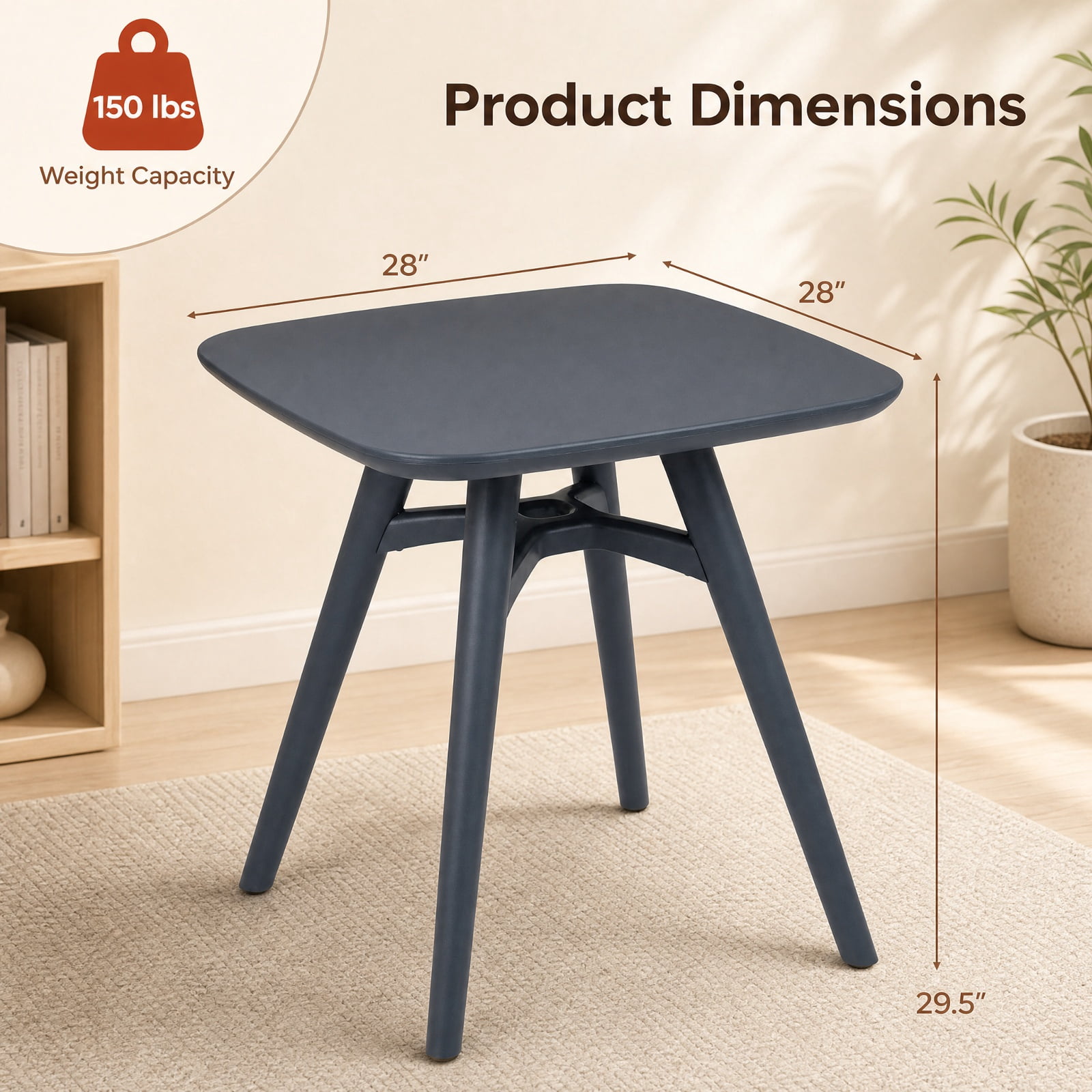 Furnibear Square Outdoor Dining Table for 4 All Weather Plastic Patio Bistro Table with Thick Top and Anti Slip Foot Pads, Gray