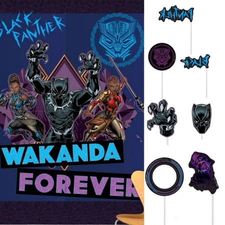 Multicolor Black Panther Wakanda Forever Scene Setter With Props - Includes: Backdrop (6' 8" x 4' 7"),12 Photo Props (Pack Of 16) - Vivid Design, Perfect for Parties, Movie Nights, & More