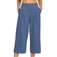 thumbnail image 2 of Pounoo Womens Wide Leg Capris High Waist Pleated Wide Leg Cropped Pants Plain Womens Work Capris Loose Fit Office Casual Wrinkle Resistant Womens Work Capris, 2 of 7
