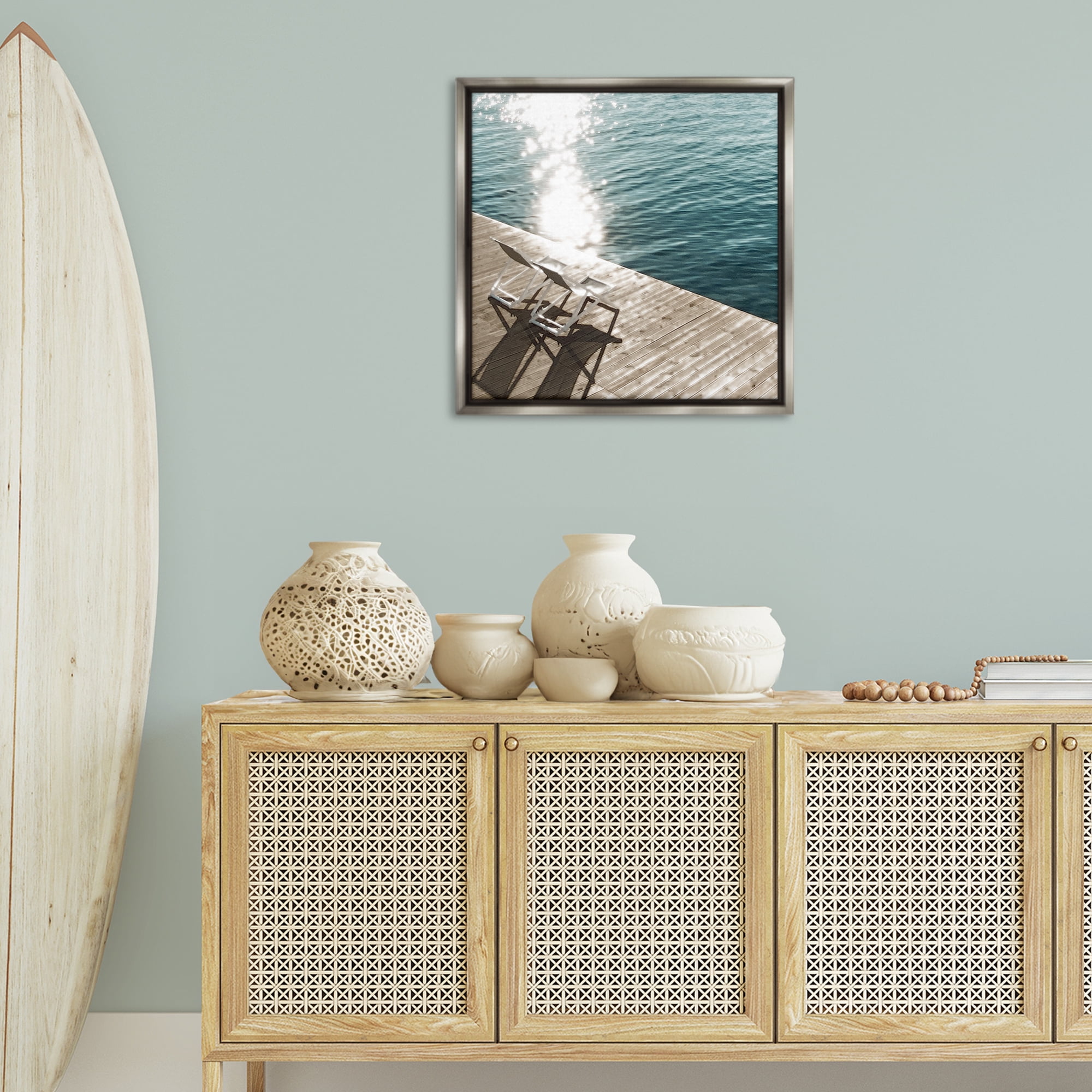 Stupell Industries Deck Chair Shadows Landscape Painting Gray Floater Framed Canvas Art Print Wall Art, 25 x 25