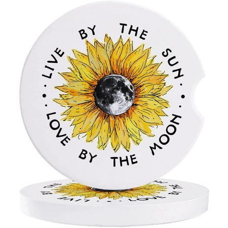 

ZHANZZK Sunflower Live by The Sun Love by The Moon White Set of 6 Car Coaster for Drinks Absorbent Ceramic Stone Coasters Cup Mat with Cork Base for Home Kitchen Room Coffee Table Bar Decor