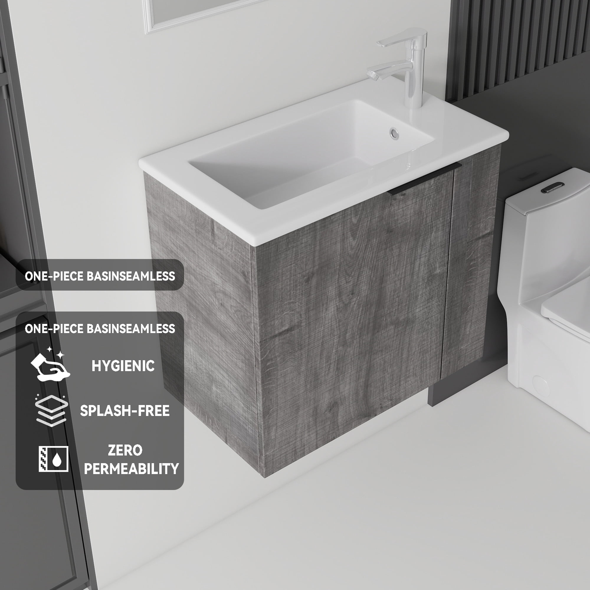 Leumius 22" Floating Bathroom Vanity with Ceramic Sink & Soft-Close Doors,Wall-Mounted Vanity for Small Space,Bathroom,Grey