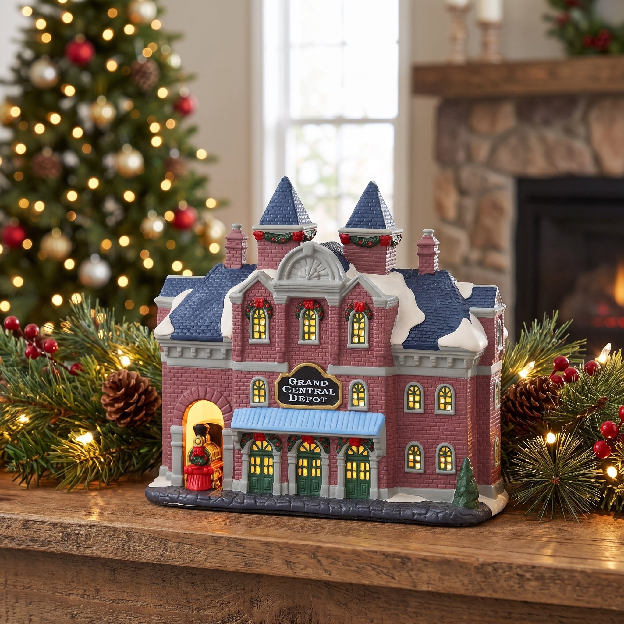 Light-Up Grand Central Depot Christmas Village Building, Multicolor, 8", by Holiday Time