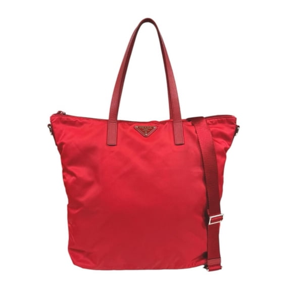 Pre-Owned Prada tote bag, handbag, nylon, red, women's, PRADA 2-way