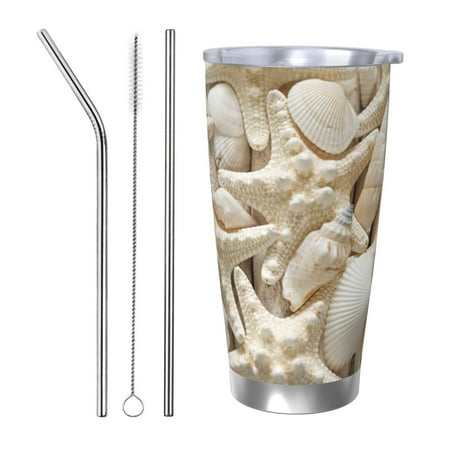 

Fuzoiu Starfish and Sea Shells Print 20oz Tumbler Stainless Steel Vacuum Insulated Car Cup Insulated Coffee Mug Travel Mug with Lid Thermal Cup for Outdoor-Straw Three-piece Set