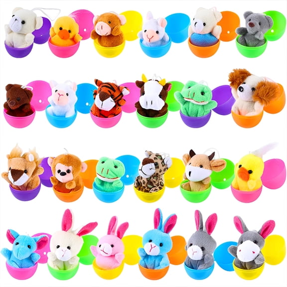 BESTSKY 24 PCS Prefilled Easter Eggs with Toys,Easter Eggs with Mini Stuffed Animals Plush Toys for Kids Toddler,Easter Basket Filler Egg Hunt Filler Stuffer