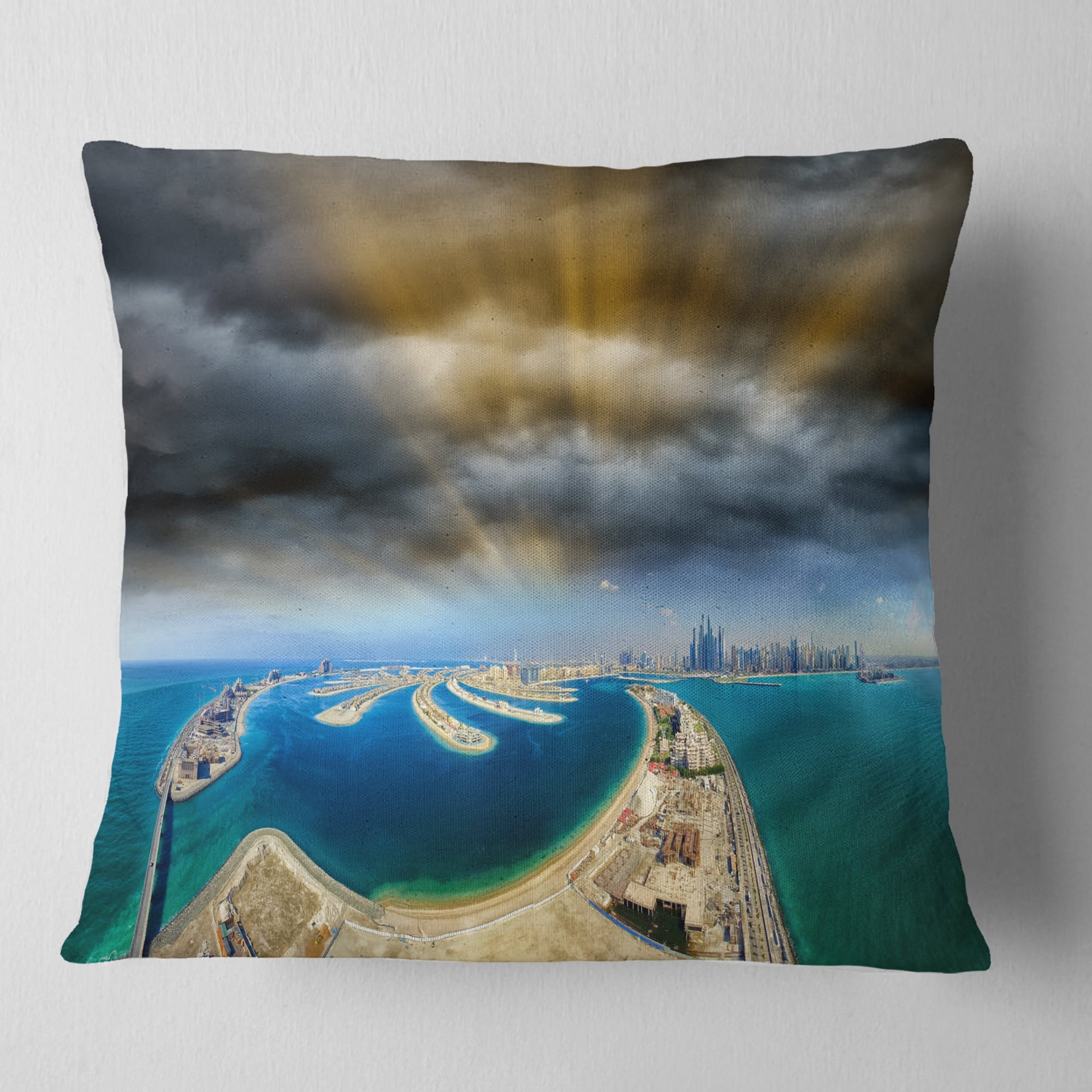 Designart Dubai Jumeirah Palm Aerial View - Seascape Throw Pillow - 18x18