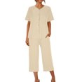 thumbnail image 4 of Drses Women's Pajama Sets Summer Short Sleeve Sleepwear Sets for Women Button Up Pj Loungewear Top and Capri Pants Pajamas for Women with Pockets, 4 of 8