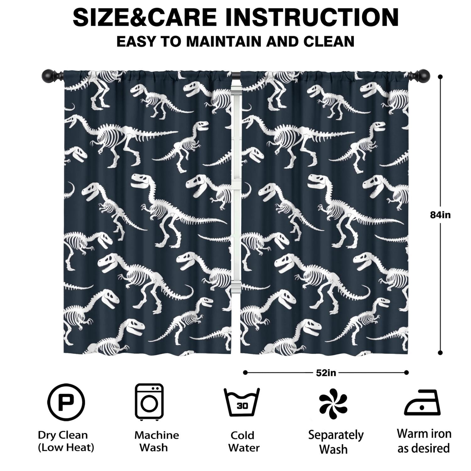 Blackout Kids Curtains,Cute Dinosaur Pattern Childrens Insulated Curtains Set Of 2,Bedroom Essentials,Toddler Room Decor 52x84in(132x213cm)