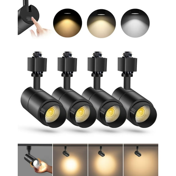 VANoopee 3-Color Zoomable 10W LED Track Lighting Heads H Type Track Light Heads Dimmable Bright Ceiling Spotlight Fixtures Accent Art, 3000K 4000K 5000K Adjustable, CRI90  15°-60° 1000lm Black 4 Pack