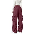 thumbnail image 4 of Dwellite Women Y2K Baggy Streetwear Pants Lightweight Wide Leg Drawstring Cargo Pants Wine S, 4 of 5