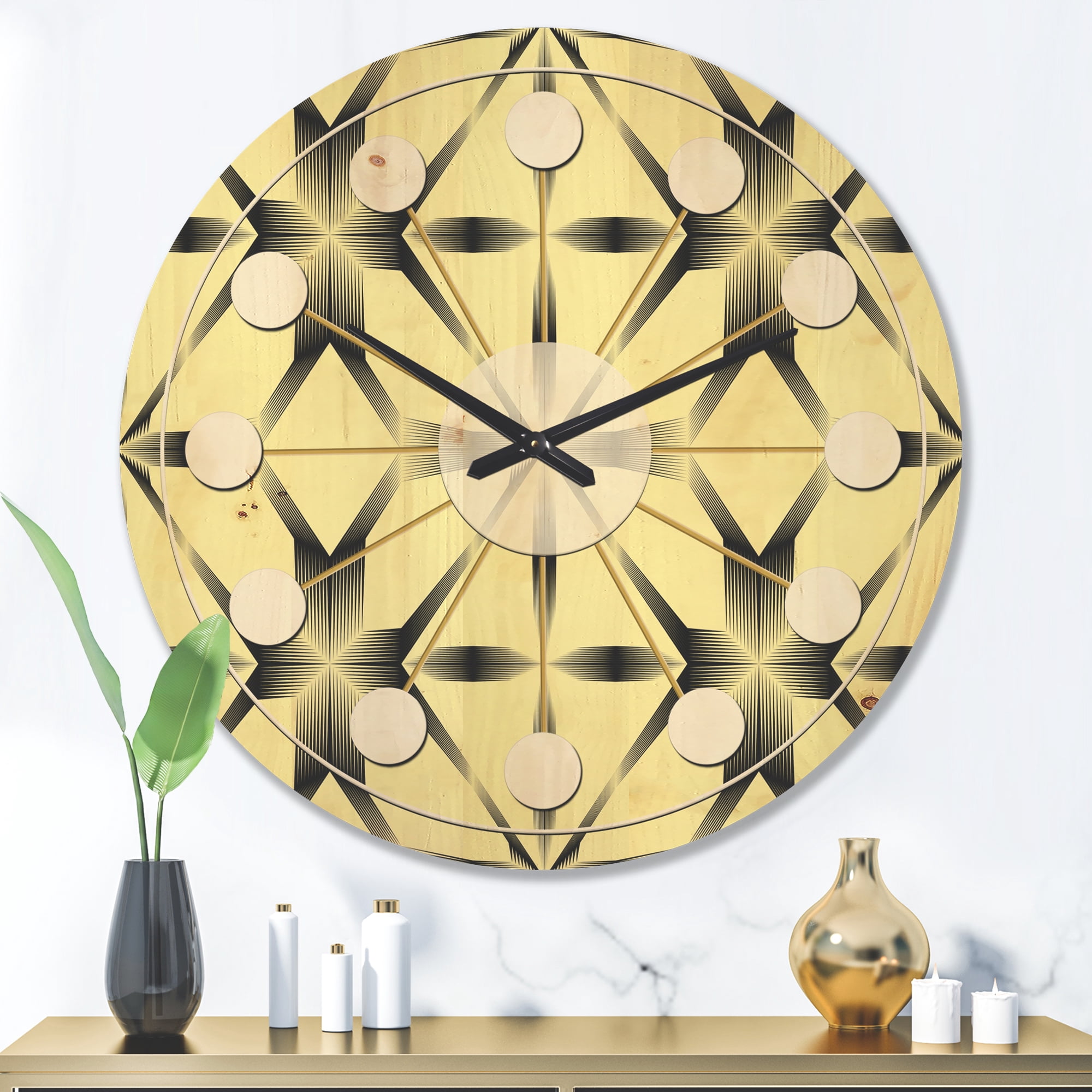 Designart 'Oriental Flower Pattern Ornament' Mid-Century Modern Wood Wall Clock