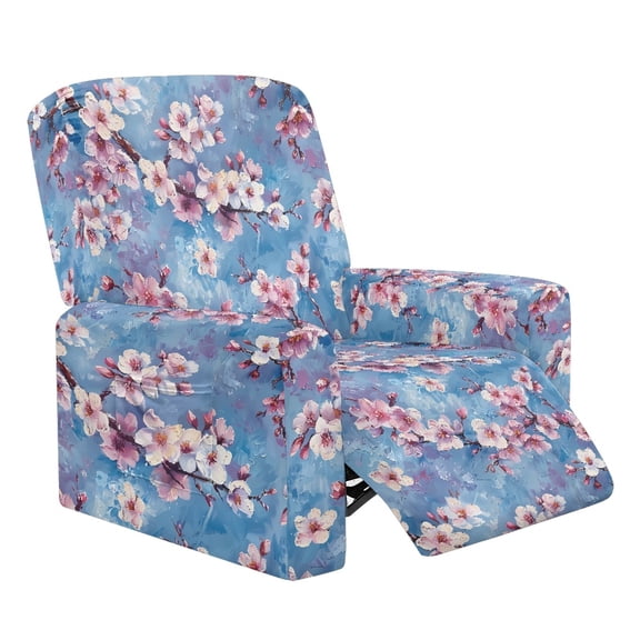 Renewold Peach Blossom Blue Reclining Sofa Cover Heavy Duty Couch Protector 4 Pieces Recliner Cover Machine Washable Lazy Boy Recliner Chair Slipcover for Pets, Dogs, Cats