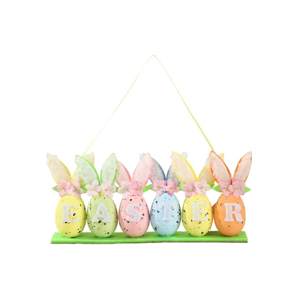 Huevos de Pascua de Plástico Decorativo con Orejas de Conejo Flores Cartas, Decoraciones Festivas de Huevo de Pascua para Mesa, Manto Y Fiesta
