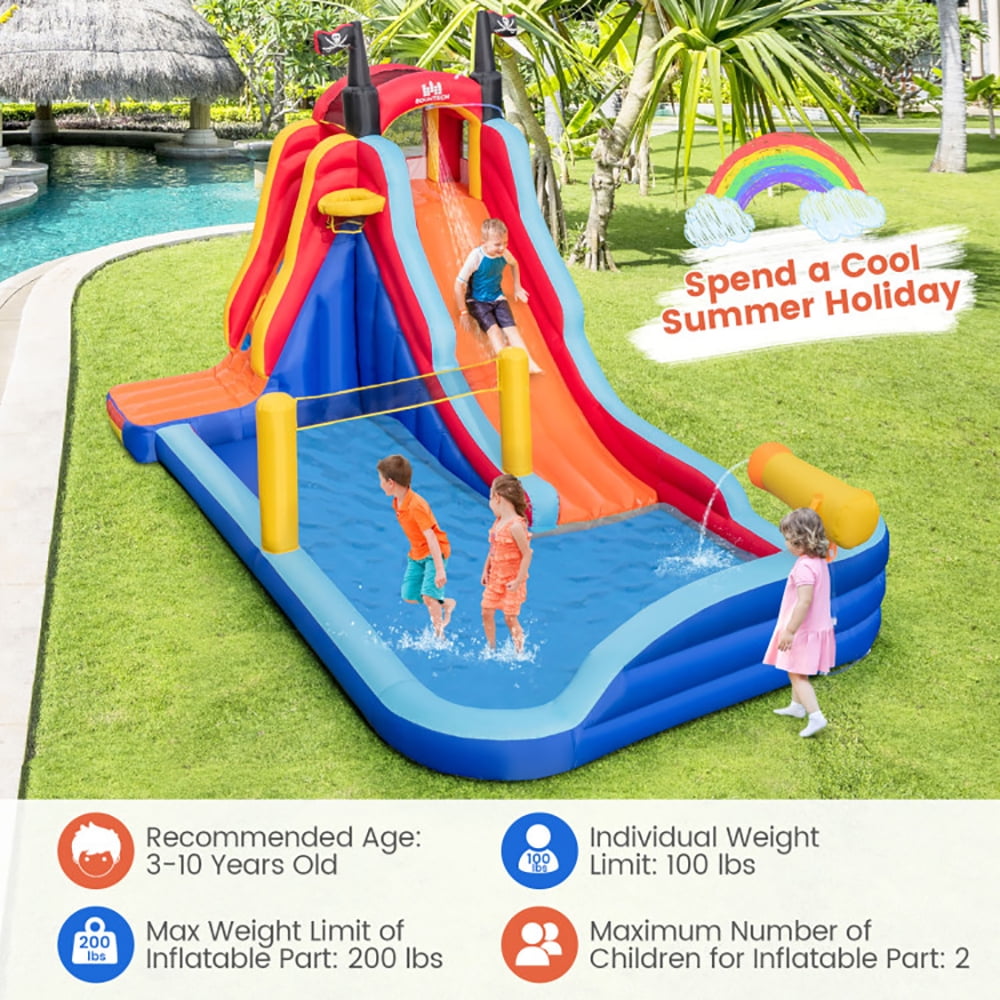 Aimee Lii 5-in-1 Inflatable Bounce House with 2 Water Slides and Large Splash Pool With 750W Blower, Kids Water Park Bounce House