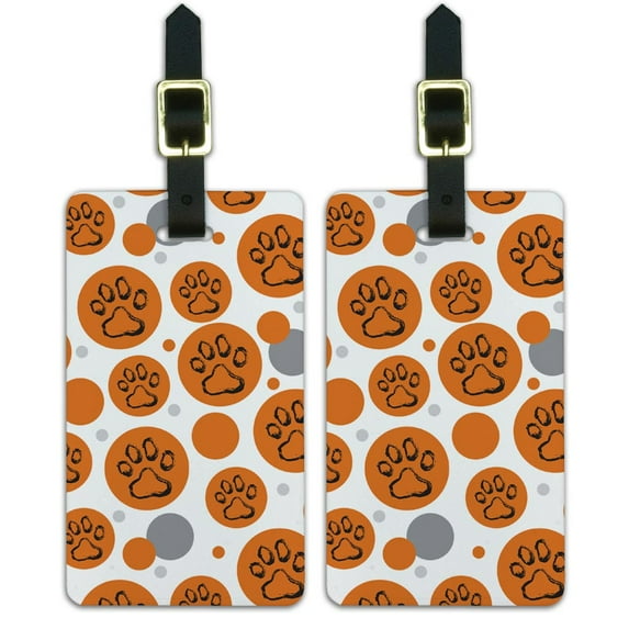 Graphics and More Paw Print Dog Cat Pet on Orange Luggage Suitcase Carry-On ID Tags Set of 2