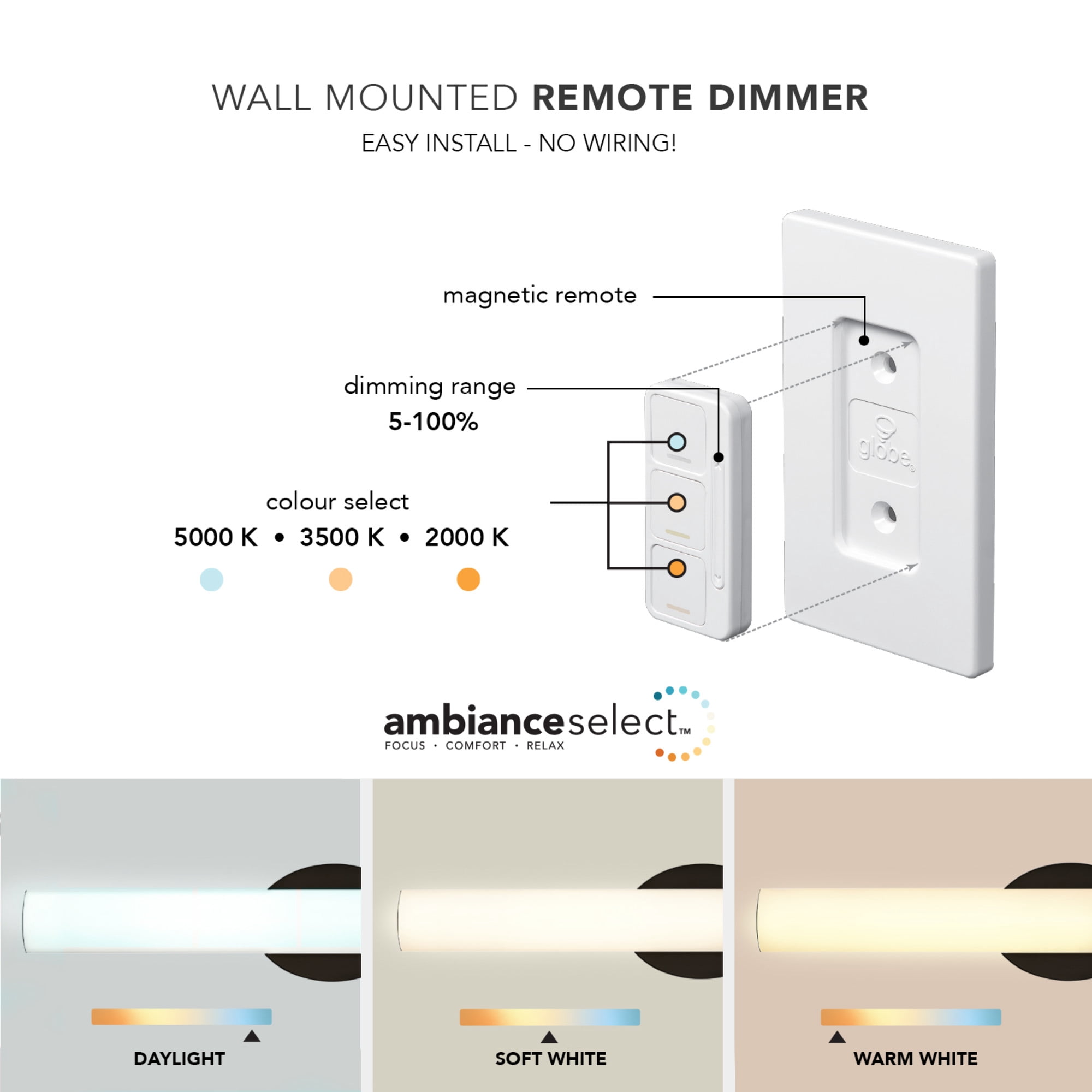 Globe Electric 24" Black Dimmable Color Adjustable LED Integrated Vanity Light with Wall Mount Dimmer Remote, 91005759