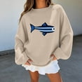 thumbnail image 2 of Women's Oversized Roll Neck Cute Fish Graphic Sweater Vintage Soft Knit Fabric Loose Jumpers Fall Pullover Sweater ﻿ (Beige S), 2 of 5