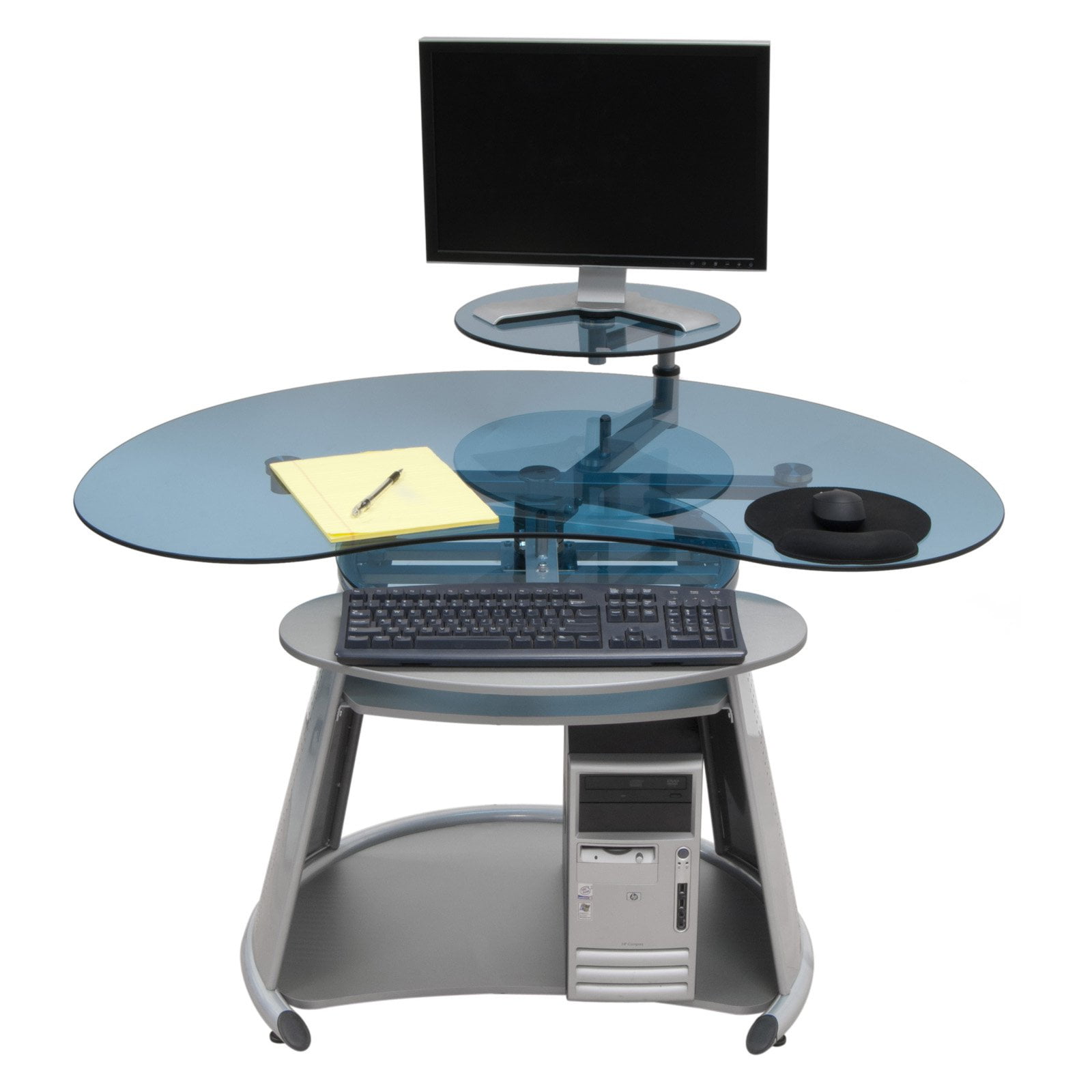Calico Designs Neptune Computer Desk Silver Blue Glass Com